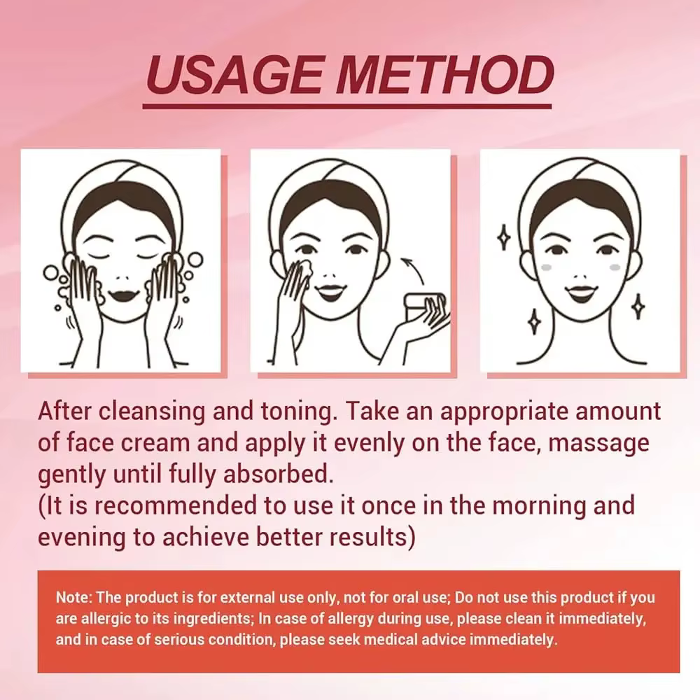 Crème Visage Anti-Âge Instantanée Anti-Rides, Raffermissante, Liftante, Atténue les Ridules, Éclaircissante, Hydratante, Illuminatrice, Resserre la Peau