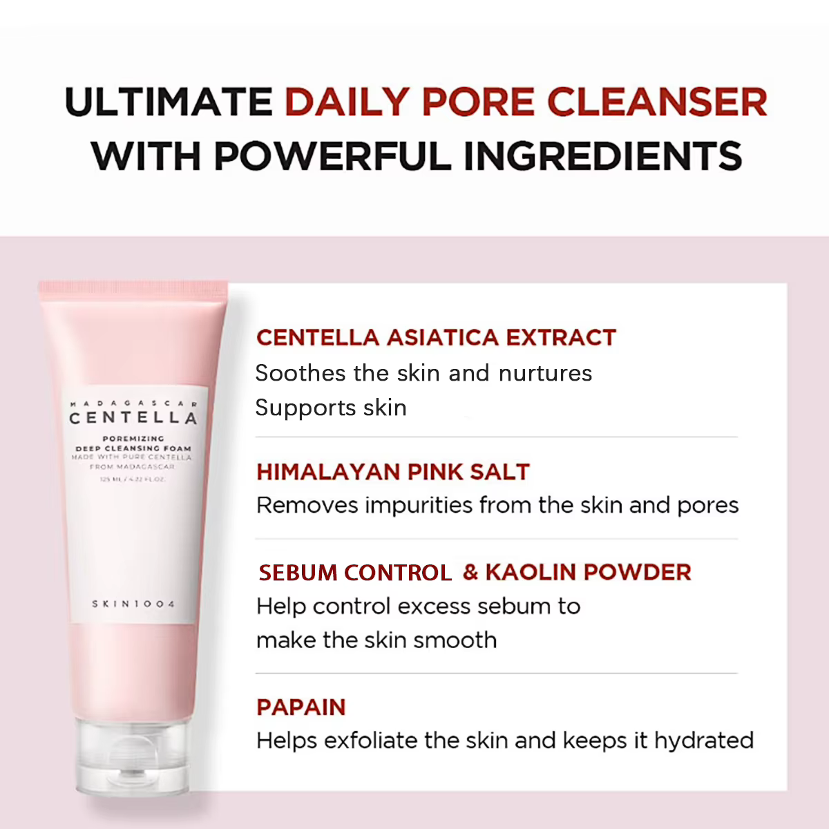 SKIN1004 Madagascar Centella Poremizing Deep Cleansing Foam 125ml, Mousse volumineuse, Nettoyage complet, Soins de la peau coréens, Maquillage coréen