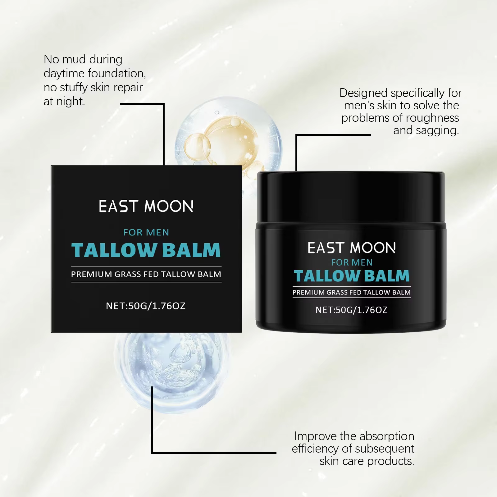 Tallow baume de soin du visage pour homme nourrir le sec améliorer l'élasticité supprimer W-rugle contrôle de l'huile peau brillante crèmes hydratantes pour le visage