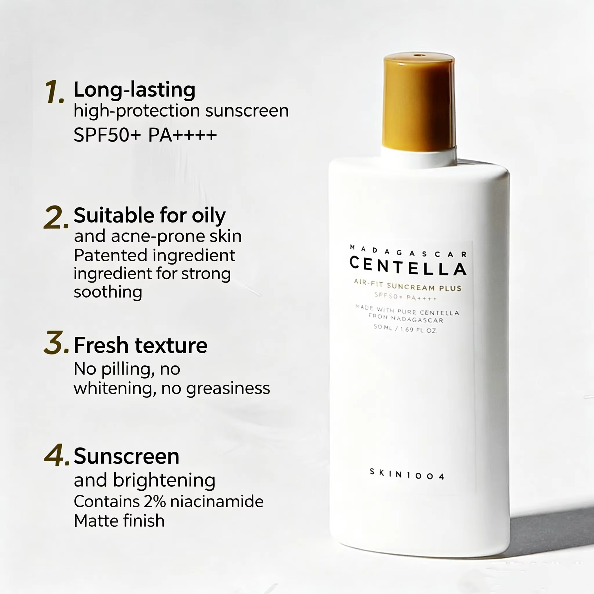 Crème solaire SKIN1004 Centella Air-fit SPF50+ Protection UV Hydratant visage Léger Tous types de peau Soins
