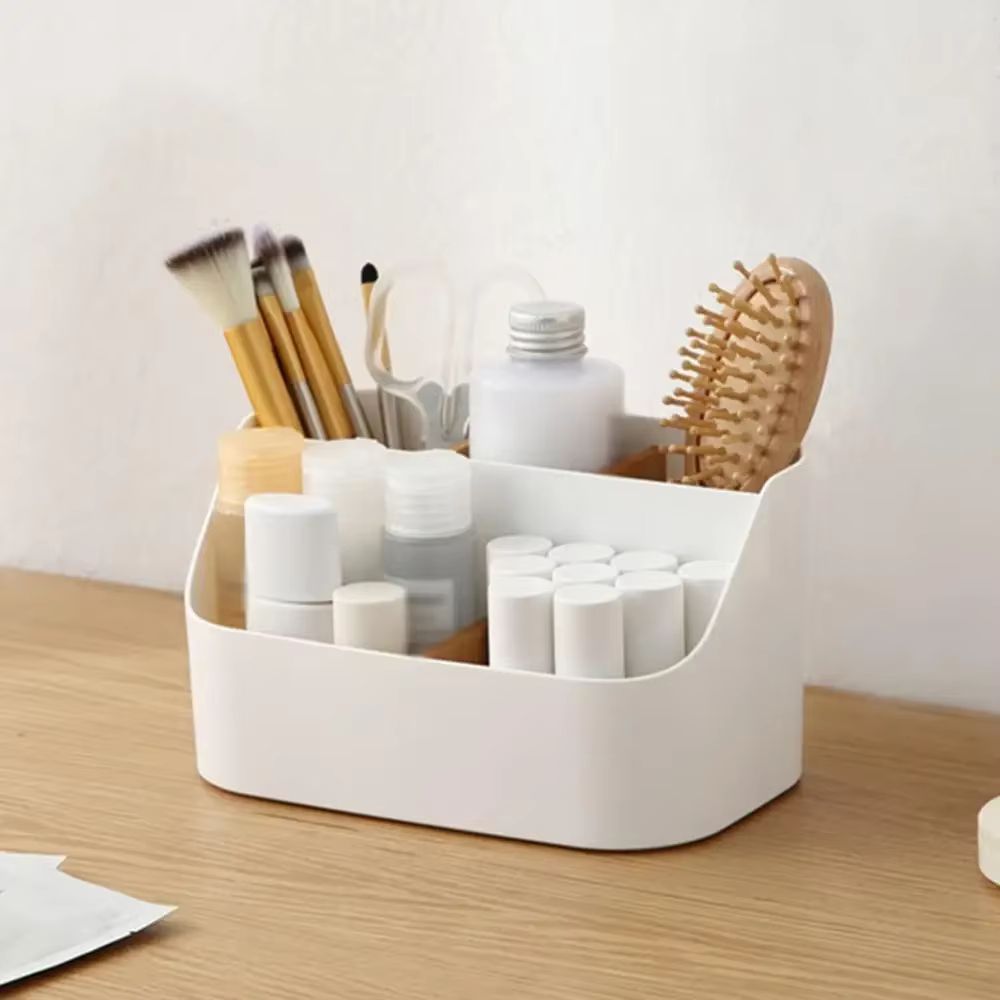Boîte de rangement de bureau, boîte de fournitures de bureau, maquillage, cosmétiques, organisateur de bureau, boîte de séparation de rangement en plastique pour bureau et salon