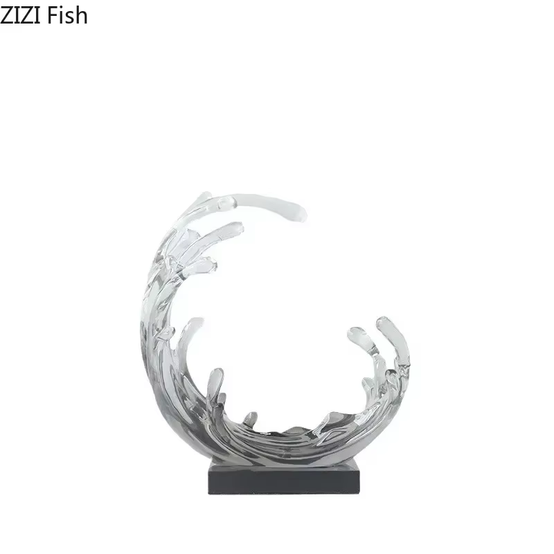 Statue de Vagues de la Mer Bleue, Ornements de Décoration de Bureau, Sculpture Créative Transparente, Artisanat en Résine, Décor Esthétique de Salle