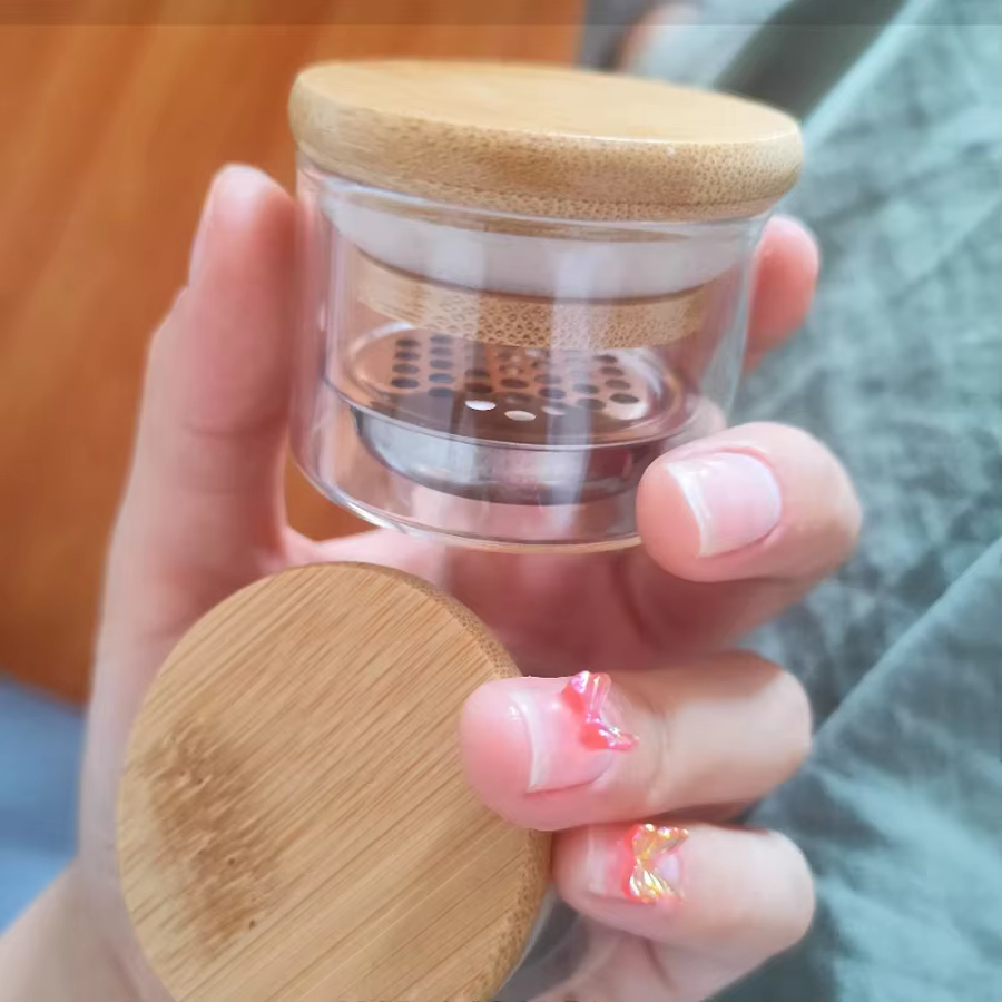 Filtre à mailles de verre Transparent, tasse de nettoyage de brosse à ongles pour vernis Gel et brosses acryliques, conteneur de stockage pour l'élimination des paillettes