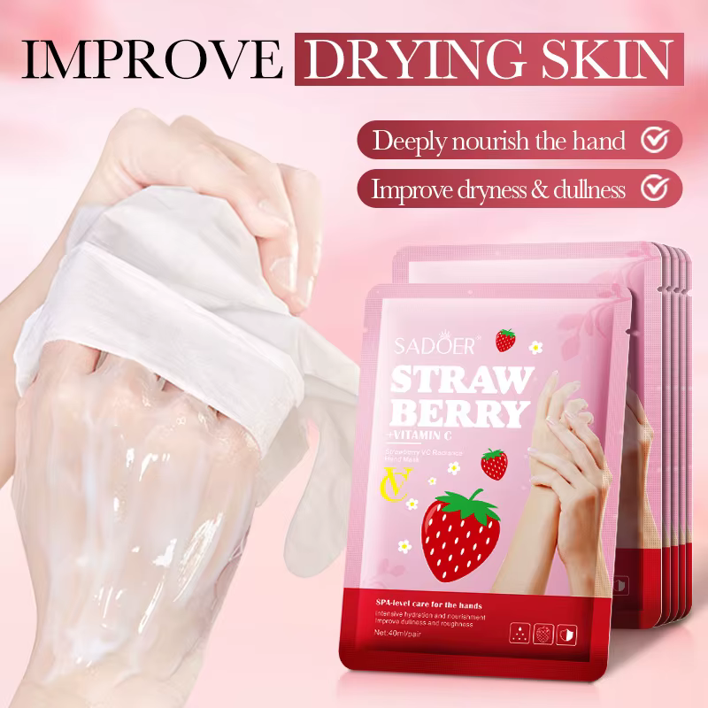 5 paires SADOER fraise masque pour les mains blanchissant hydratant anti-âge Anti rides exfoliant gants