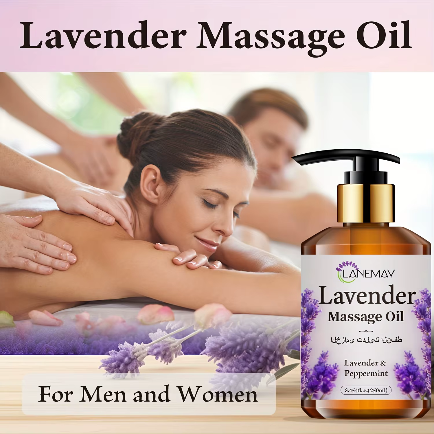 Huile de massage à la lavande et à la menthe poivrée, sans paraben, soin du corps hydratant et adoucissant pour tous les types de peau, teint apaisant