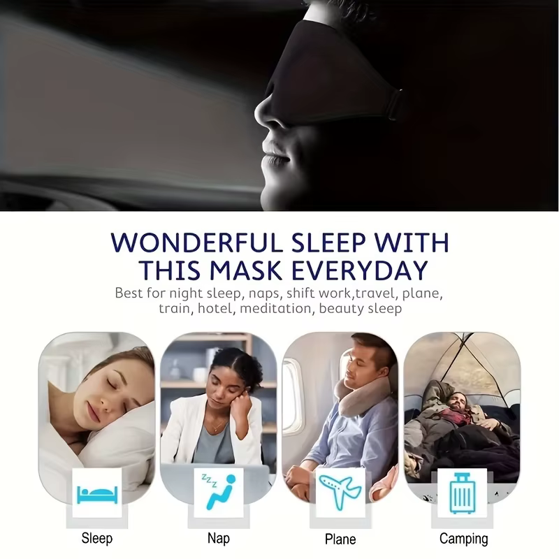 Masque de sommeil - Bloque la lumière, ultra-doux, confort réglable - Parfait pour les voyages et l'usage quotidien