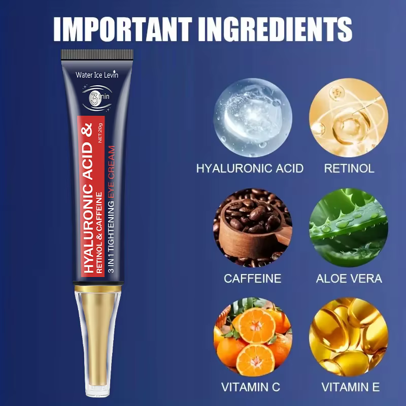 Crème pour les yeux à la caféine et au rétinol avec acide hyaluronique - Formule anti-allergique et hydratante qui