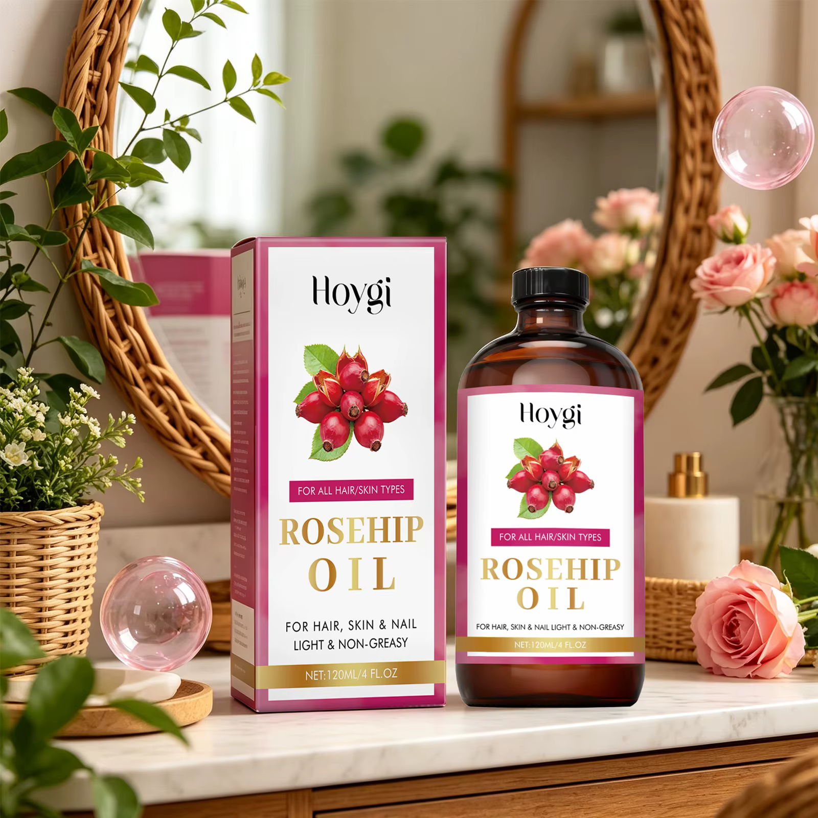 Huile Essentielle Apaisante de Graines de Rose Musquée pour Cheveux, Peau et Ongles – Huile de Massage Hydratante et Réparatrice pour la Peau et les Cheveux