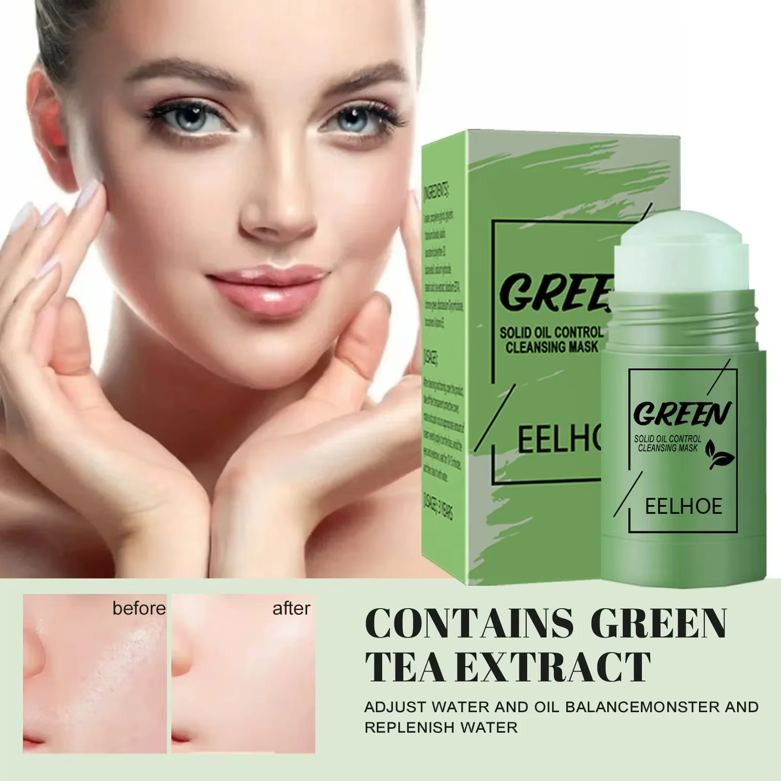Masque facial solide nettoyant au thé vert