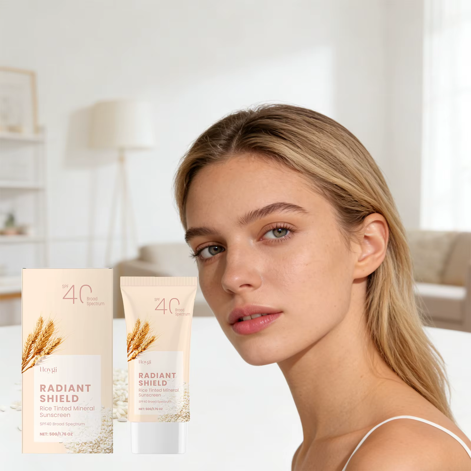 Crème solaire minérale teintée au riz SPF40