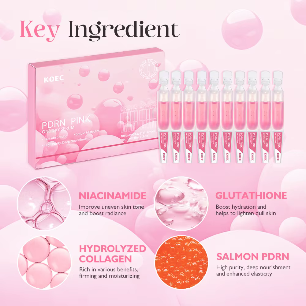 10 flacons/boîte – Sérum PDRN PINK ONE DAY – Ampoule raffermissante et hydratante – Lissage de la peau – Contrôle du sébum – Affinage des pores – Essence de rajeunissement cutané