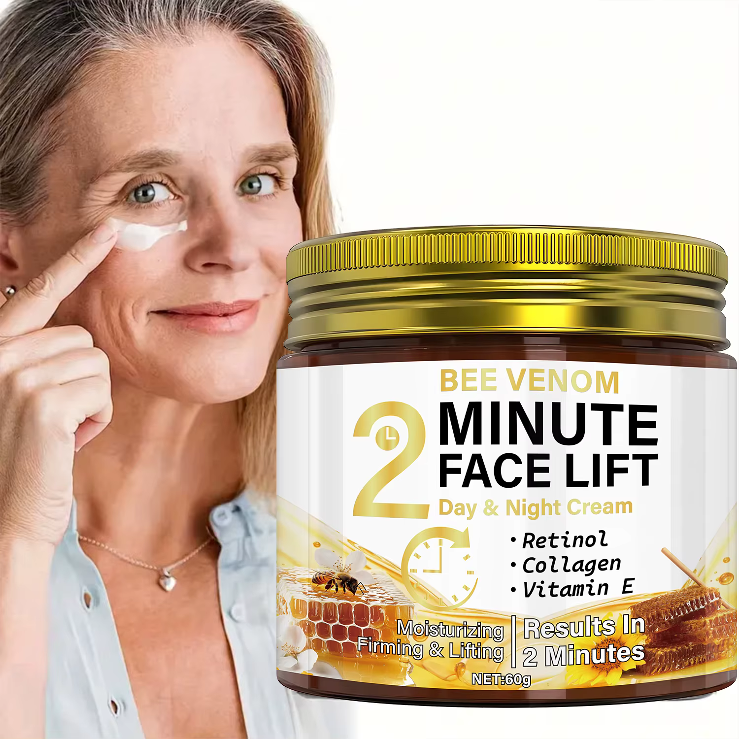 Crème de jour et de nuit anti-âge au venin d'abeille avec rétinol et collagène - Traitement hydratant et raffermissant intensif