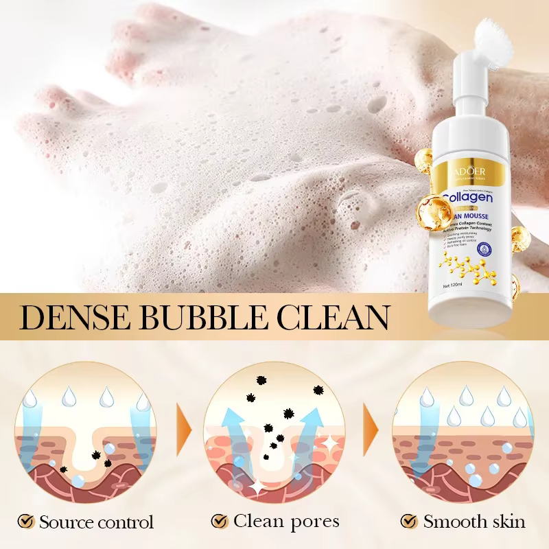 SADOER collagène nettoyant pour le visage Mousse nettoyage en profondeur soin de la peau hydratant raffermissant lavage