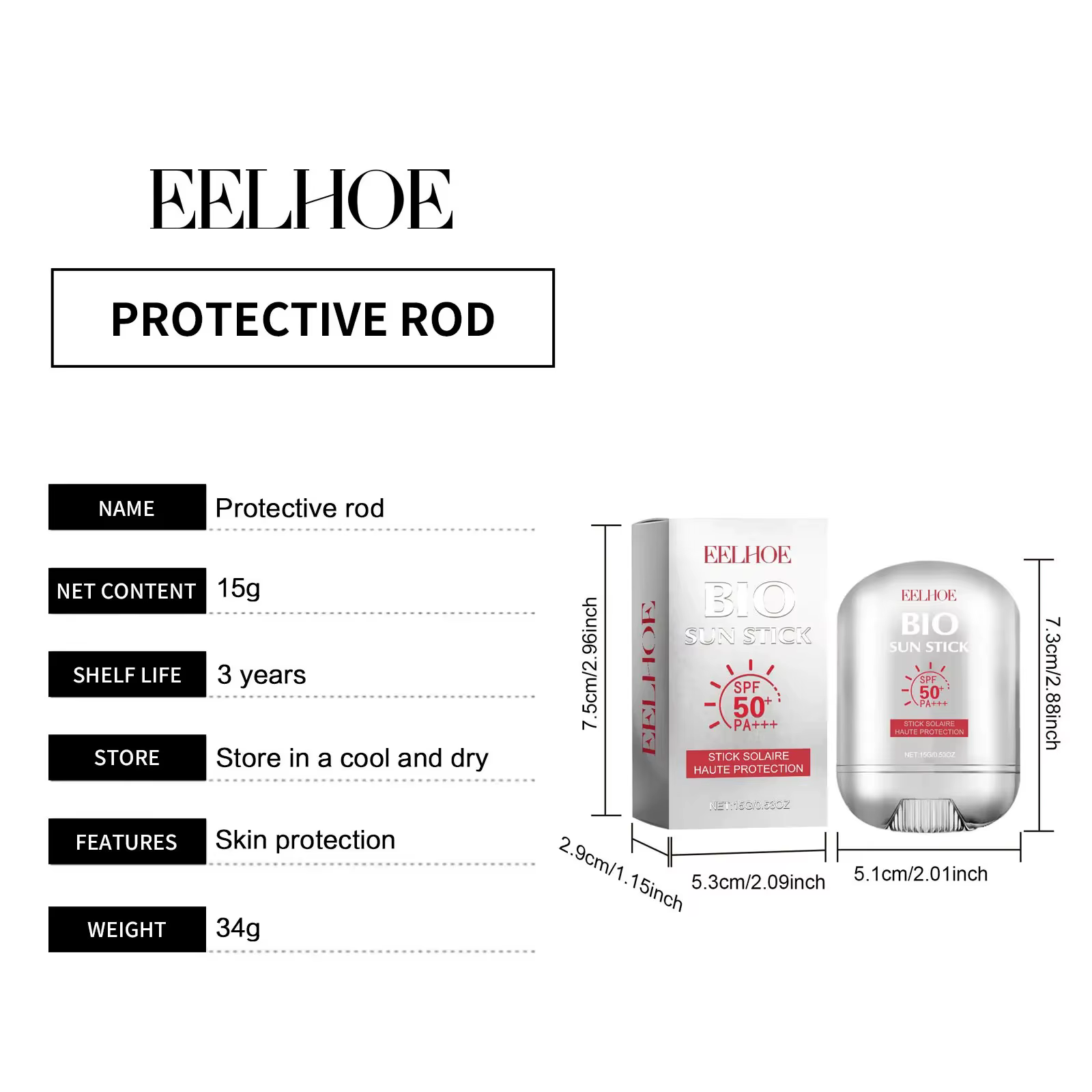 Bâton de protection solaire pour le visage Spf 50 +