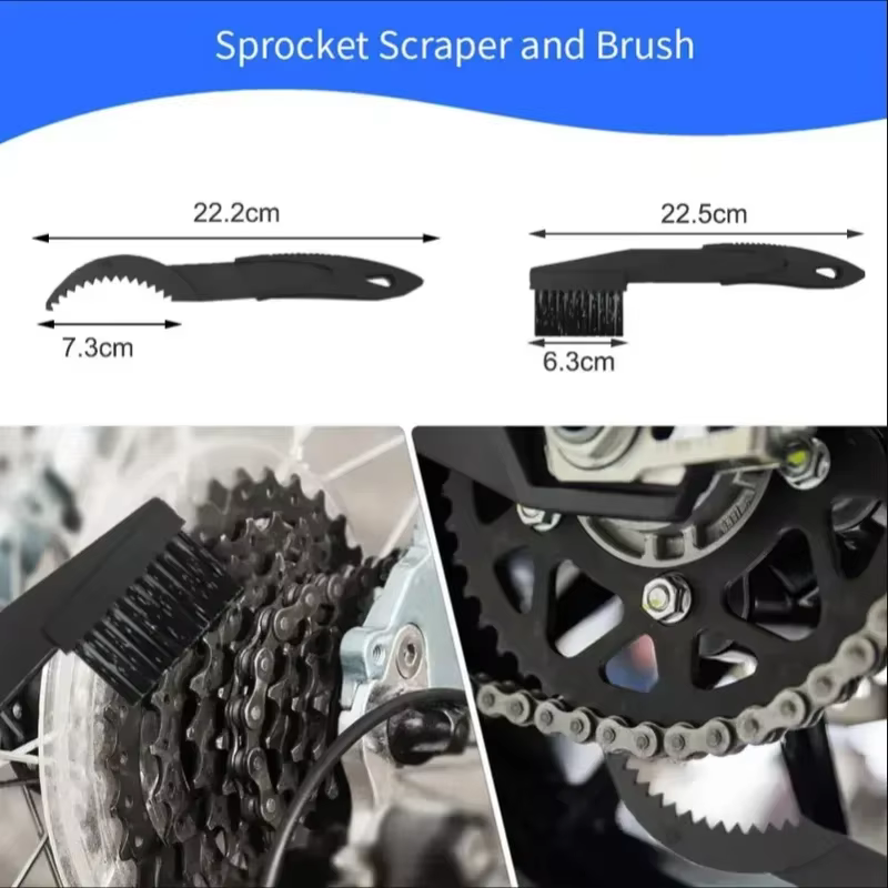 Brosse de nettoyage de chaîne de vélo, kit de nettoyage multifonctionnel pour l'entretien du cyclisme, l'élimination de la saleté et les tâches quotidiennes d'entretien du vélo