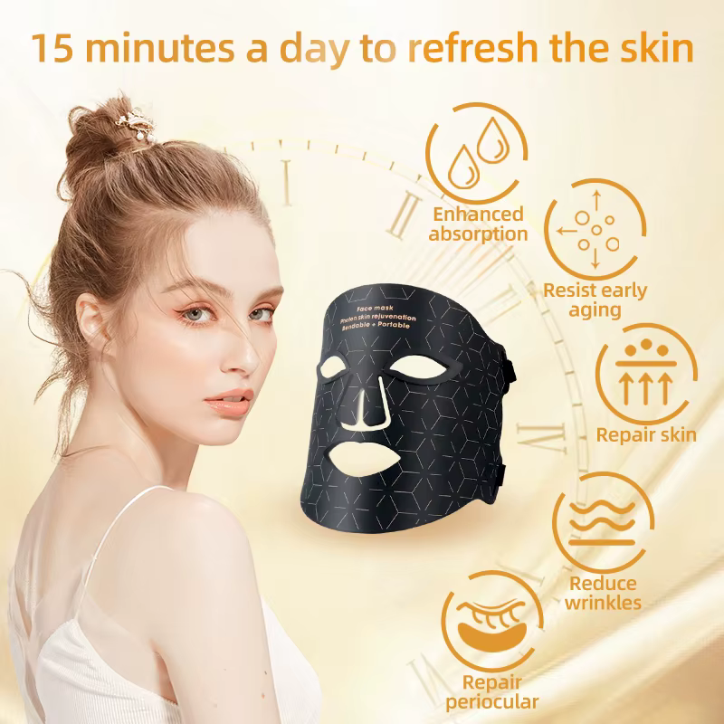 Masque de luminothérapie pour le visage 4 couleurs : Thérapie par lumière rouge et infrarouge proche pour le contrôle