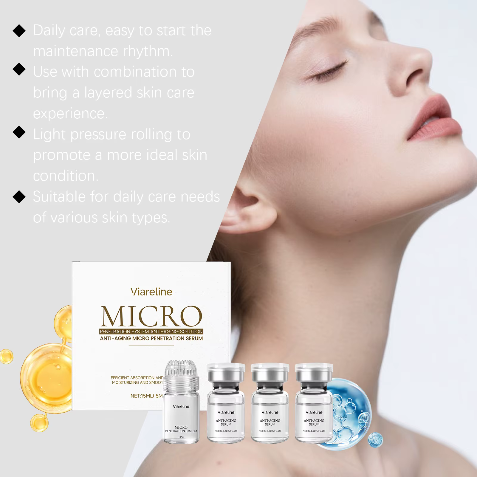 Kit de Soin Visage Professionnel à Domicile : Sérum Microneedle au Collagène Hexapeptide et Rouleau Hydratant pour une Peau Éclatante