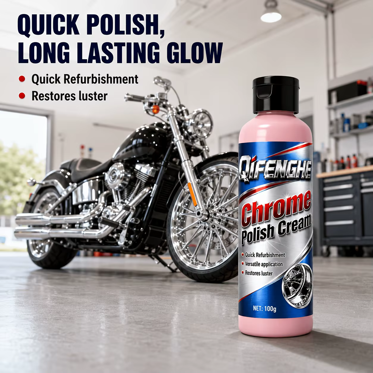 Crème de polissage chromée 100g - Composé de polissage rapide qui nettoie, protège et confère une brillance durable à vos accessoires chromés.