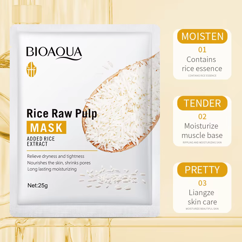 10 pièces BIOAQUA riz pâte brute masques pour le visage soins de la peau hydratant raffermissant