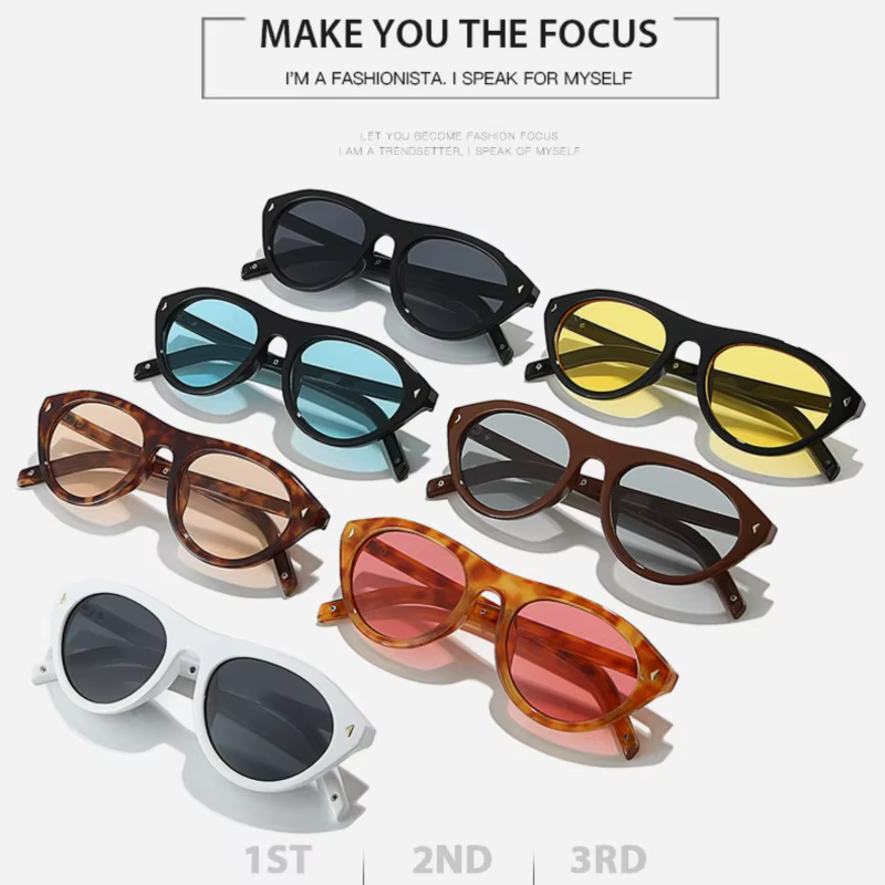 Nouvelles Lunettes de Soleil de Créateur pour Femme, Style Œil de Chat, Rétro Tendance, Ovales avec Rivets, Y2K, Protection UV400, Gafas