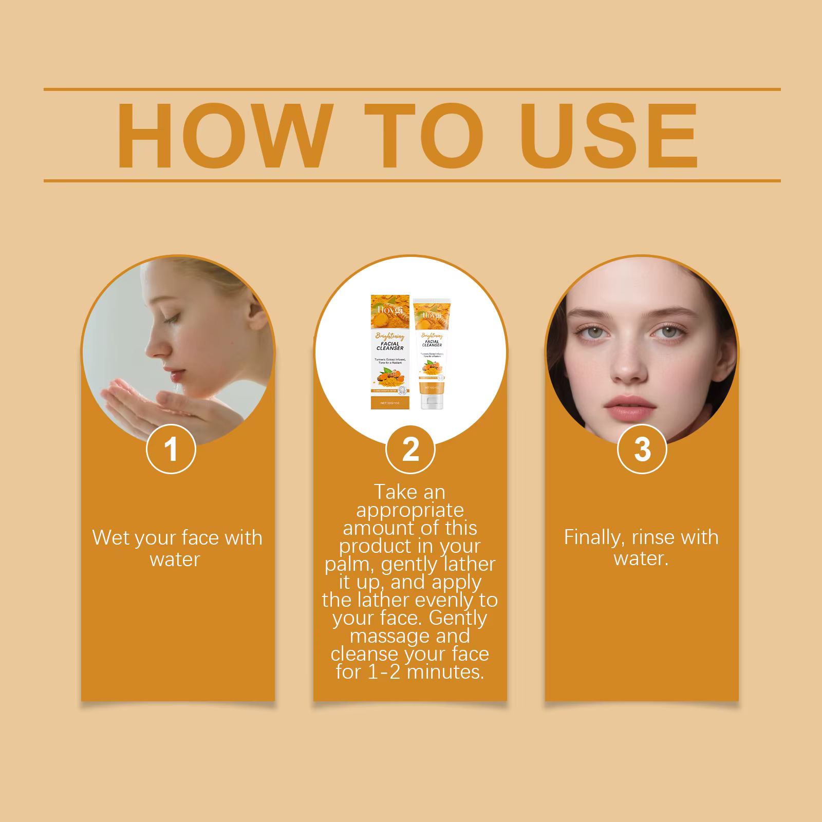 Nettoyant au Curcuma Hydratant Éclaircissant pour le Visage – Mousse Nettoyante Quotidienne pour la Peau – Soin Profond Anti-Points Noirs et Contrôle du Sébum