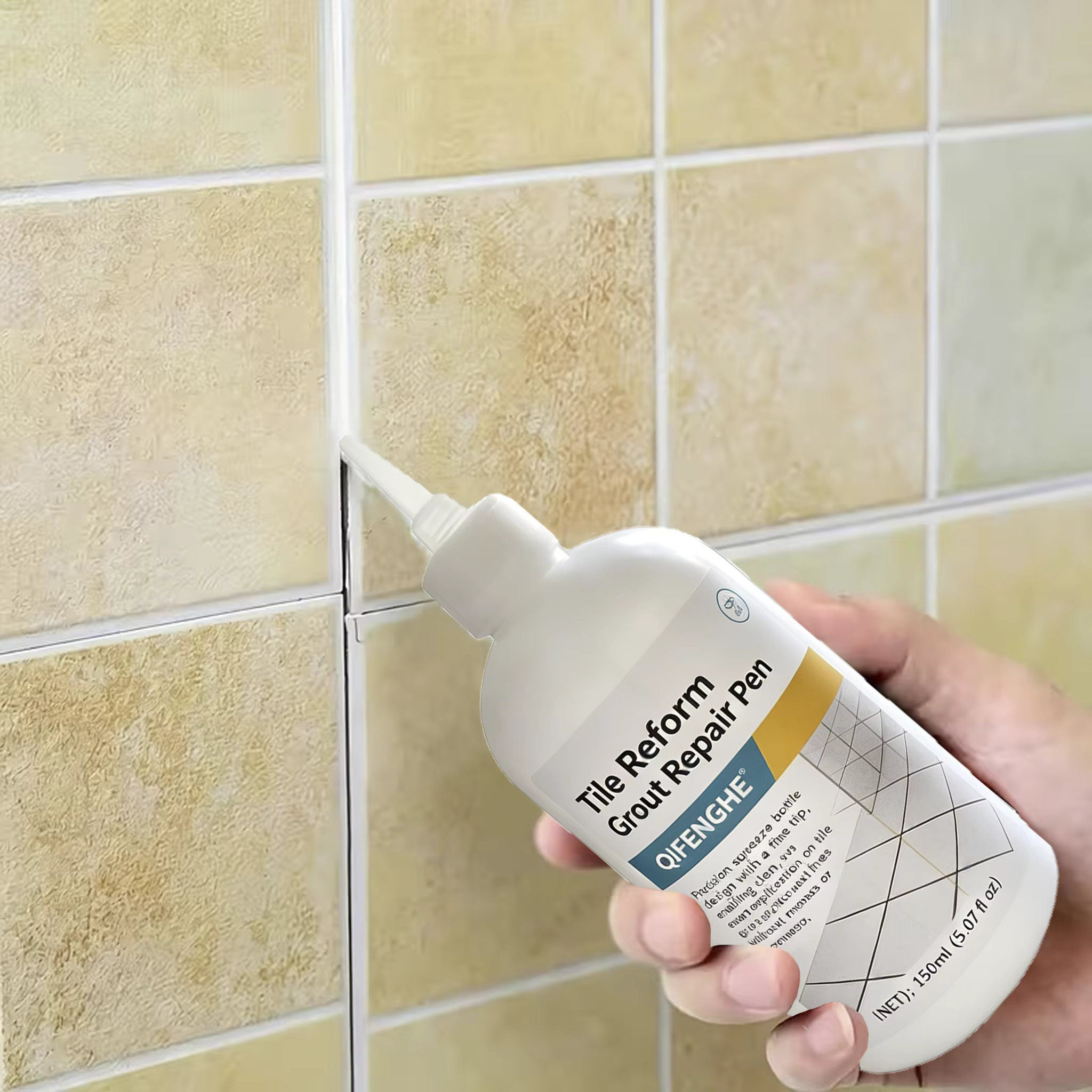 Composé de réparation pour joints de carrelage, flacon souple à embout fin, application facile, imperméable, résistant à la moisissure, pour rafraîchir la coulis sale, jaune et noir