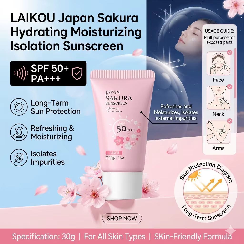Crème solaire éclaircissante LAIKOU Japan Sakura SPF 50+ pour le visage et le corps