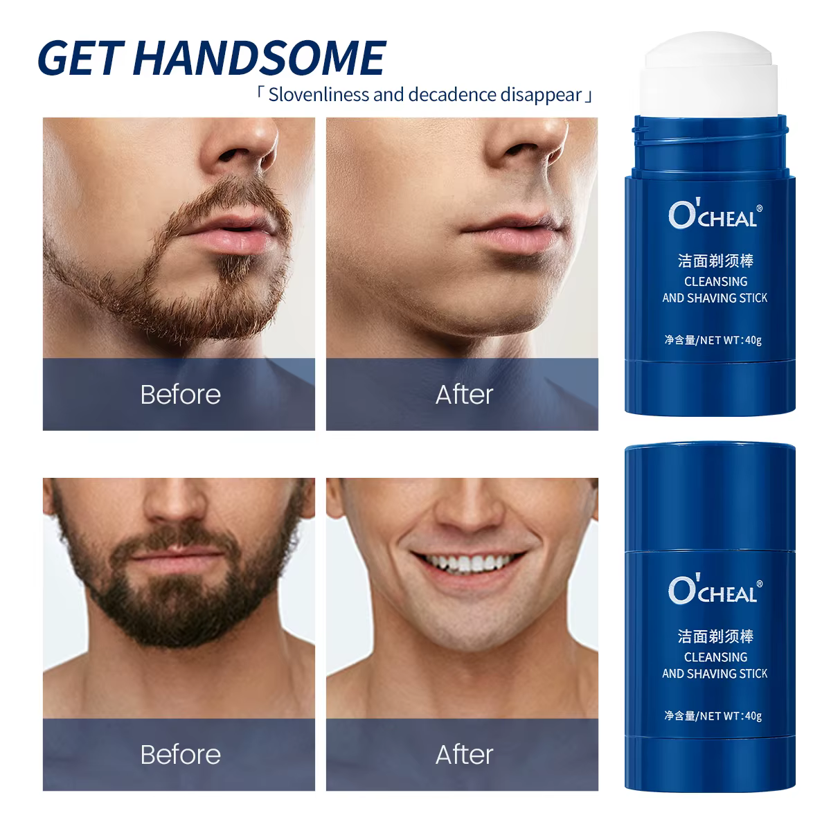 Ocheal 40g Gel nettoyant pour le visage bâton de rasage cheveux