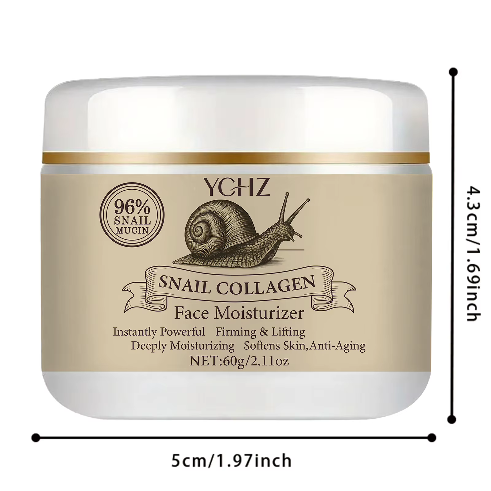 Crème à la sécrétion d'escargot et au collagène - 60g - Hydratation 24h - Lissage instantané - Contient 96% de mucine