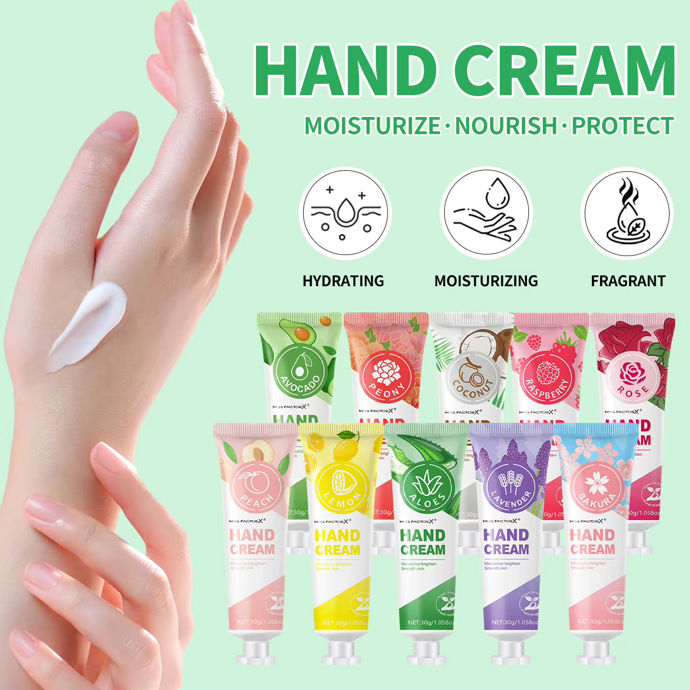 Crème pour les mains à l'essence de fruits et de plantes
