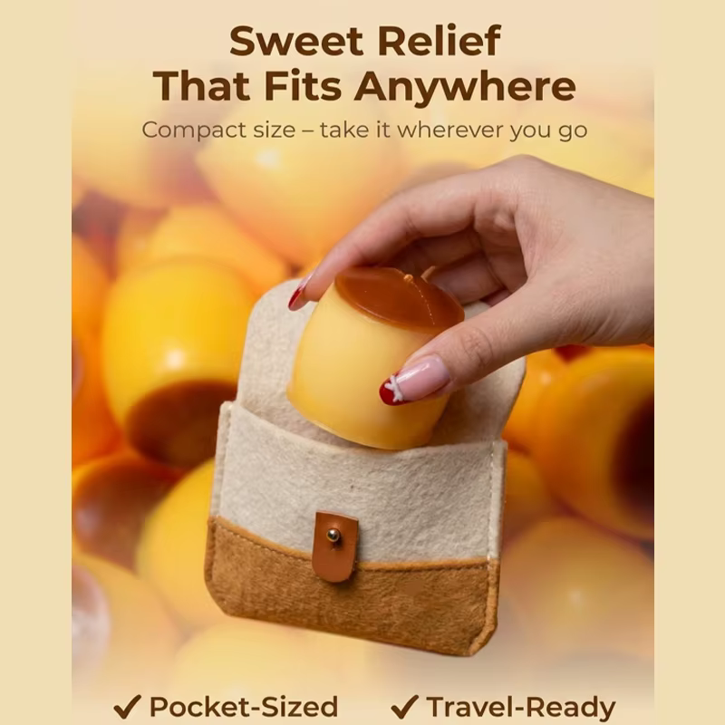 Balle anti-stress réaliste en forme de pudding au caramel, à presser, faite à la main, croquante, douce et moelleuse, pour la relaxation sensorielle ASMR