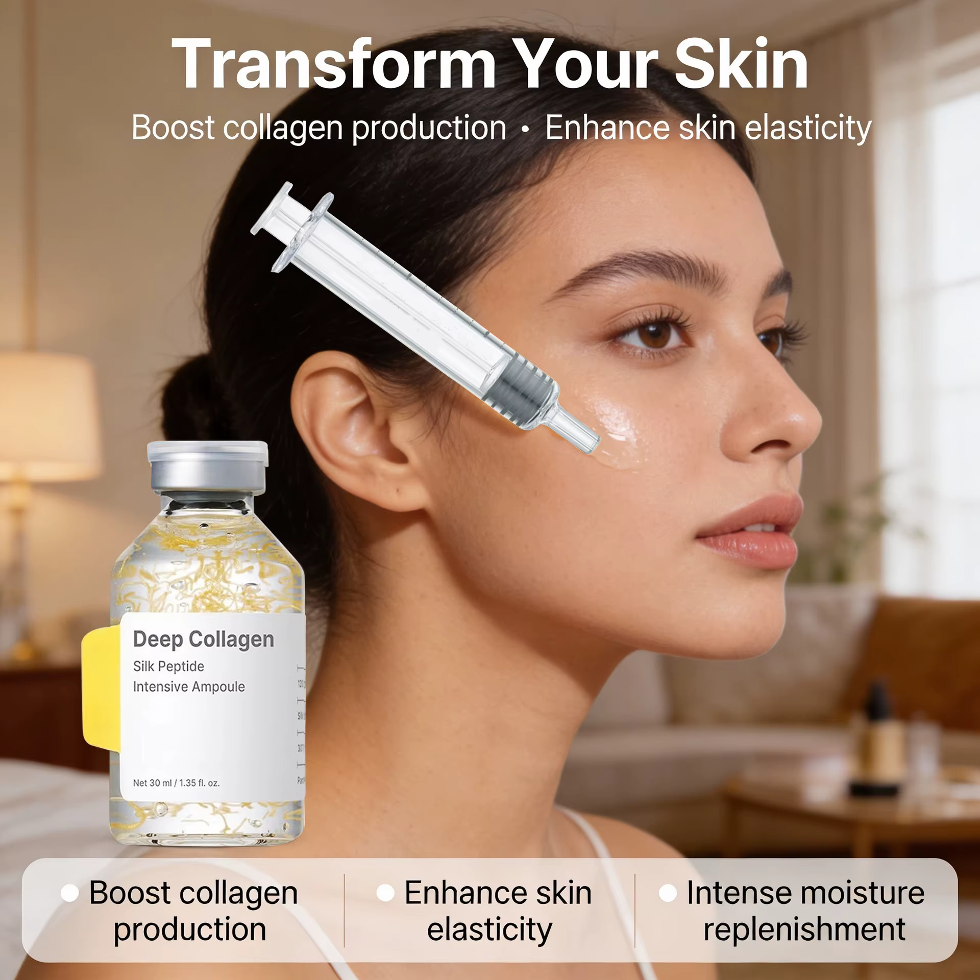 Ampoule anti-âge au collagène et aux peptides | Sérum à la protéine de soie pour raffermir la peau et améliorer son