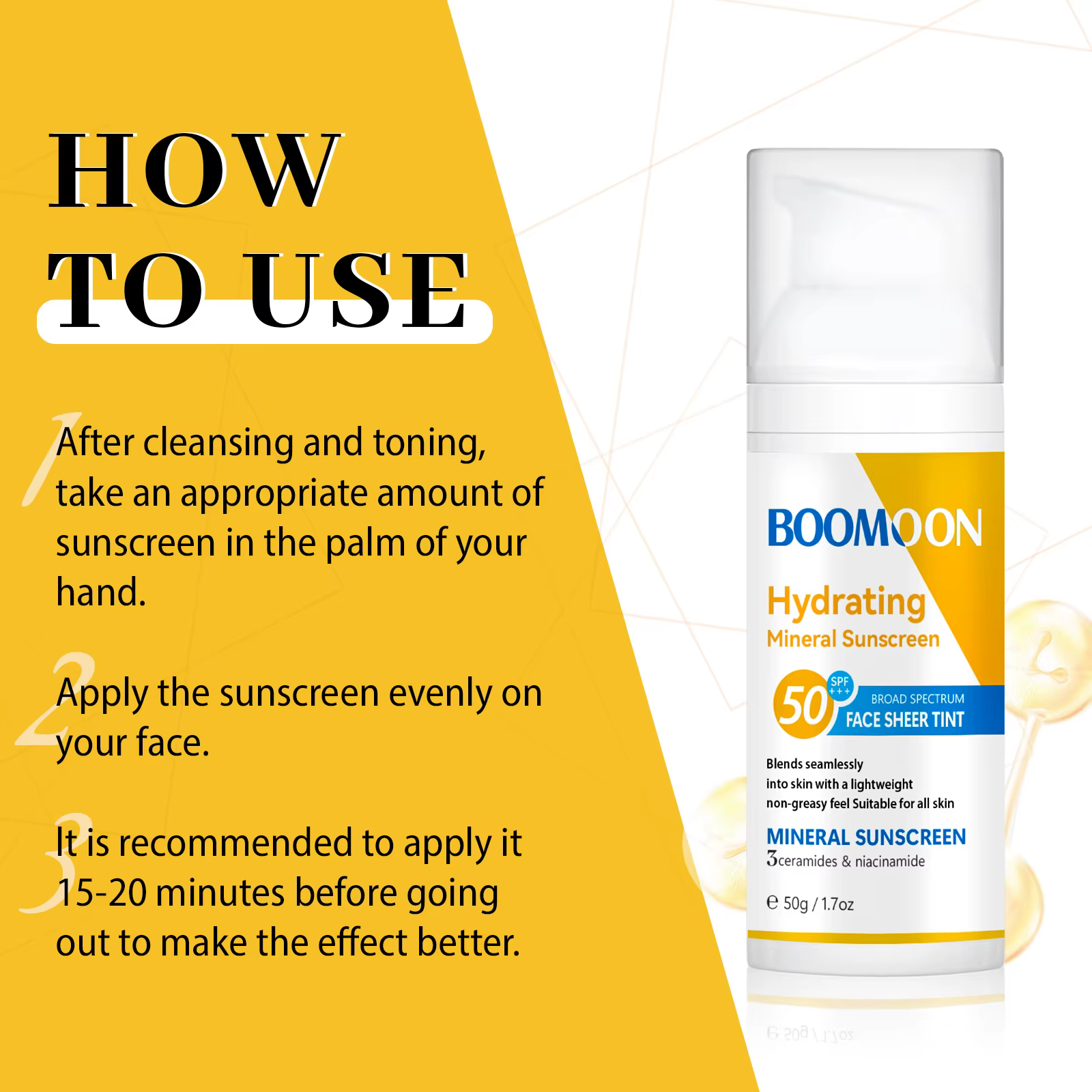 BOOMOON Crème solaire minérale hydratante SPF50 PA +++ Ample spectre Léger Non gras 50g pour visage et corps