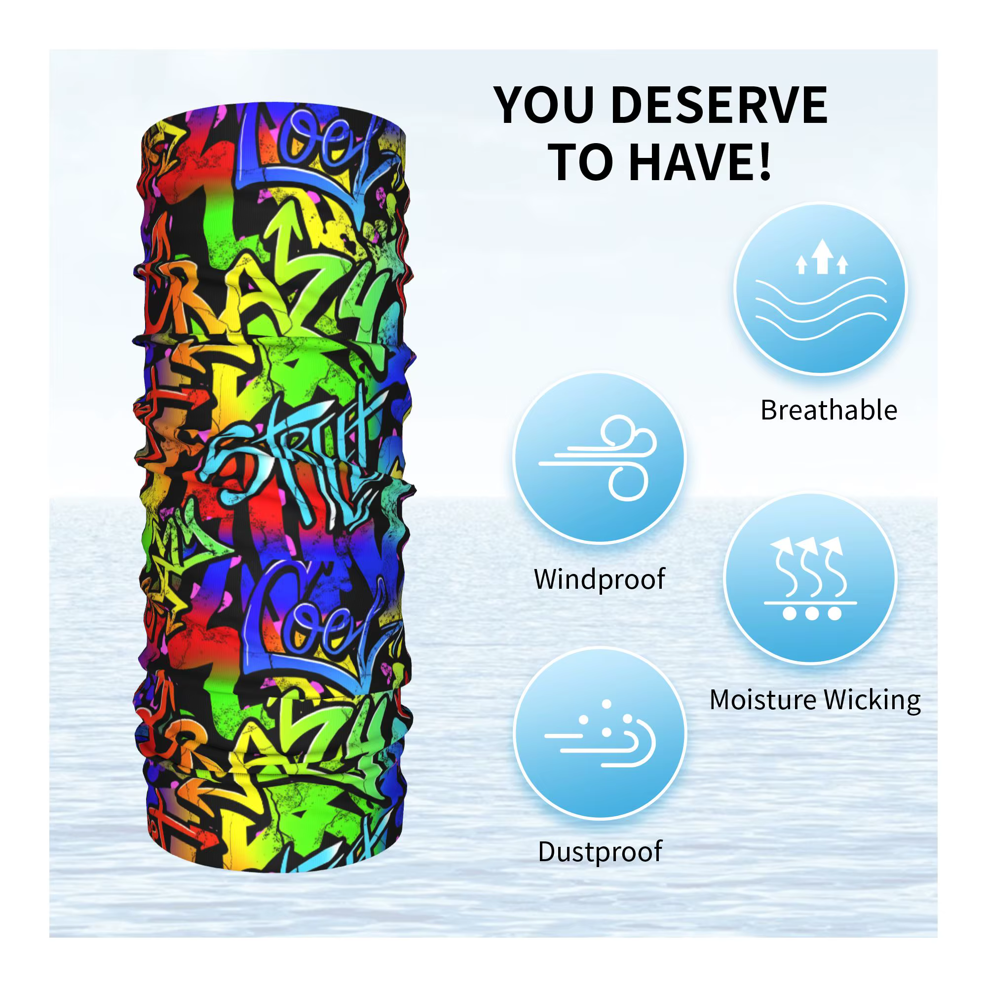 Cagoule Néon Graffiti Art pour Hommes, Masque Facial Anti-UV Amusant pour Cyclisme et Pêche, Écharpe Respirante Bandana