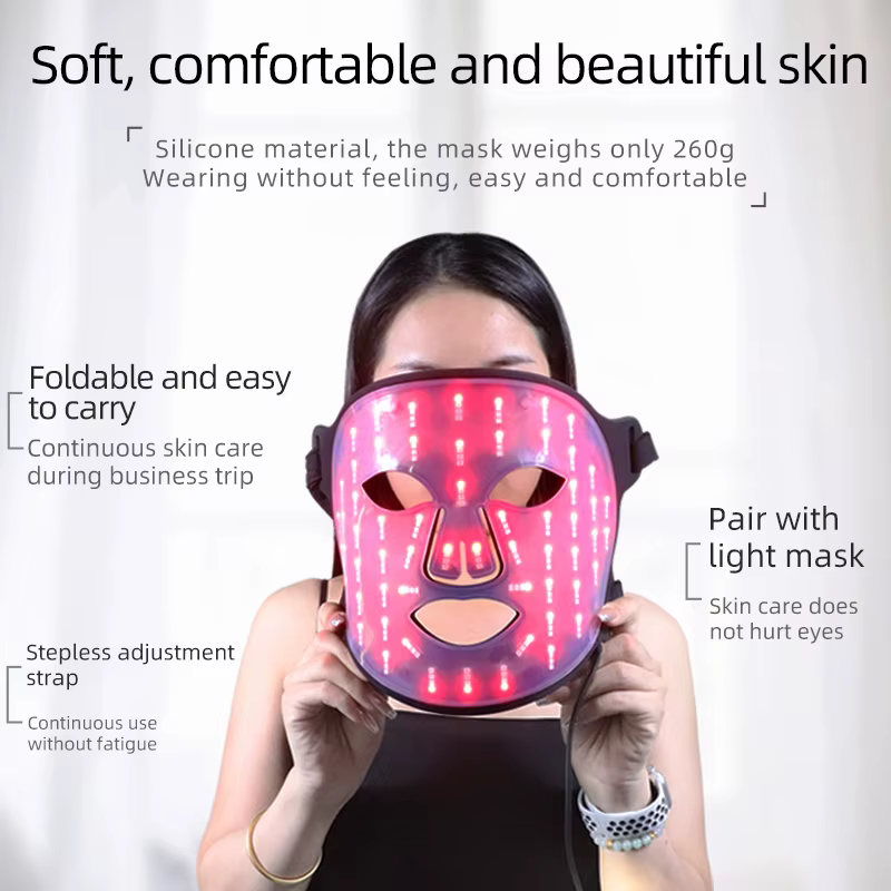 Masque de luminothérapie pour le visage 4 couleurs : Thérapie par lumière rouge et infrarouge proche pour le contrôle