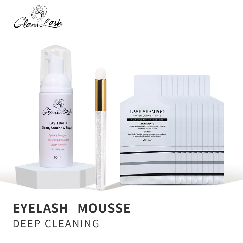 GLAMLASH 5 pièces 5ml Shampooing Nettoyant Mousse pour Cils Concentré avec Bouteille Vide pour Extensions de Cils