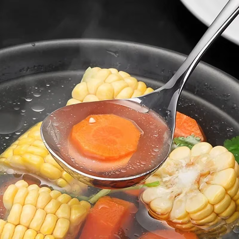 Cuillère à soupe épaisse à long manche en acier inoxydable, cuillères à marmite, passoire, ustensiles de cuisine à domicile, ustensiles de cuisine, 1/2 pièces