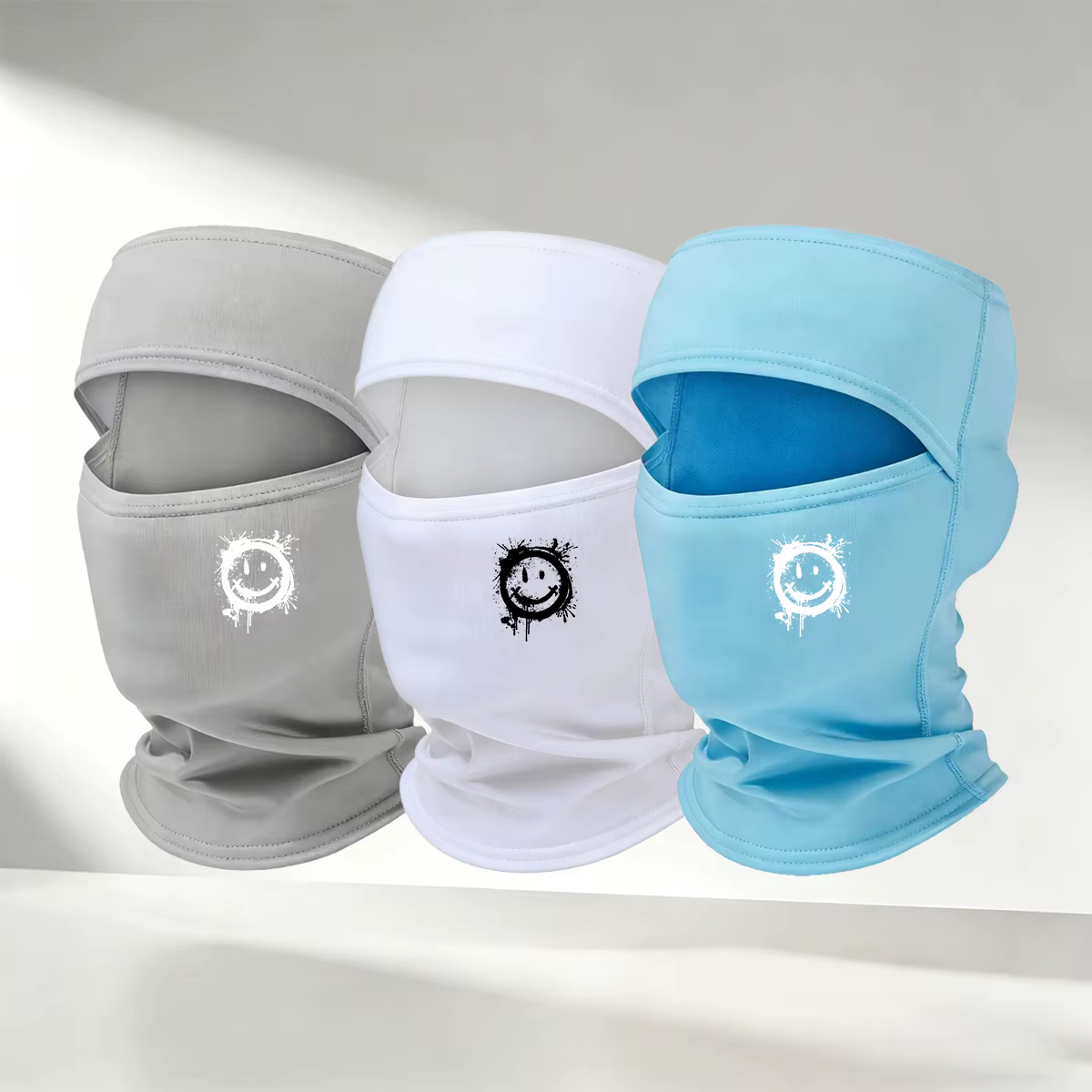 Masque balaclava imprimé avec un visage souriant graffiti, masque facial complet coupe-vent fin, masque respirant pour le cou pour les sports de plein air