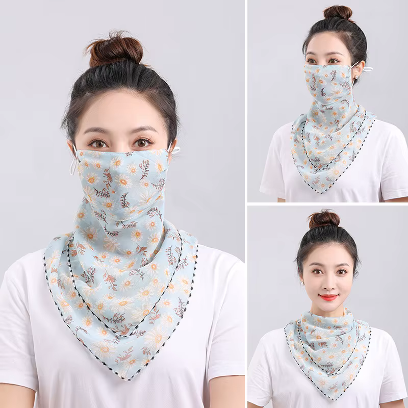 UPF 50+ Protection solaire voile facial écharpe-masque de cou en mousseline de soie respirante pour voyage en plein air cyclisme filtre UV couverture légère