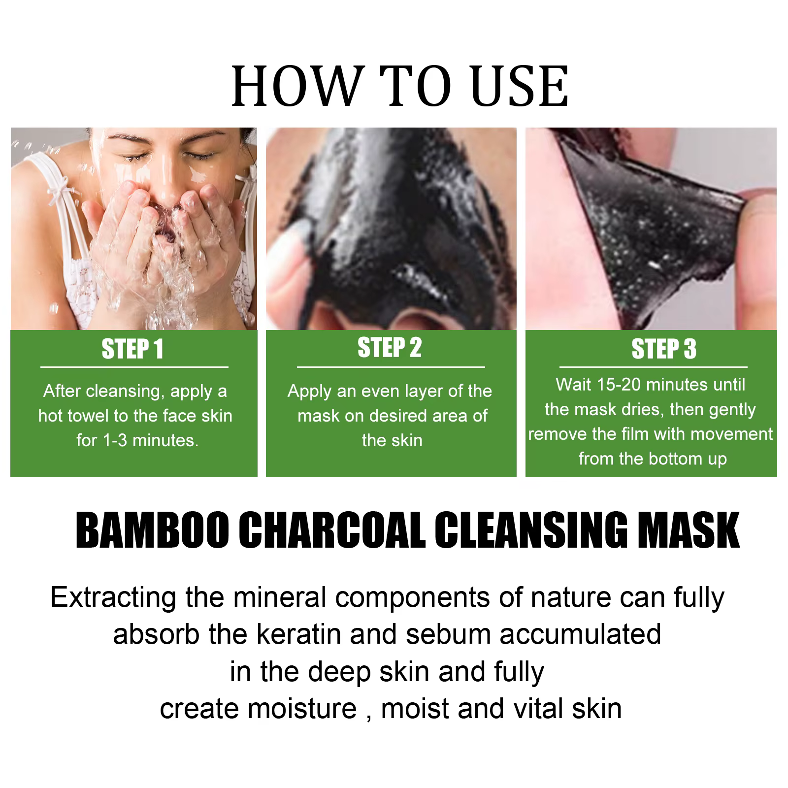 Masque dissolvant de points noirs pour le visage au charbon de bambou