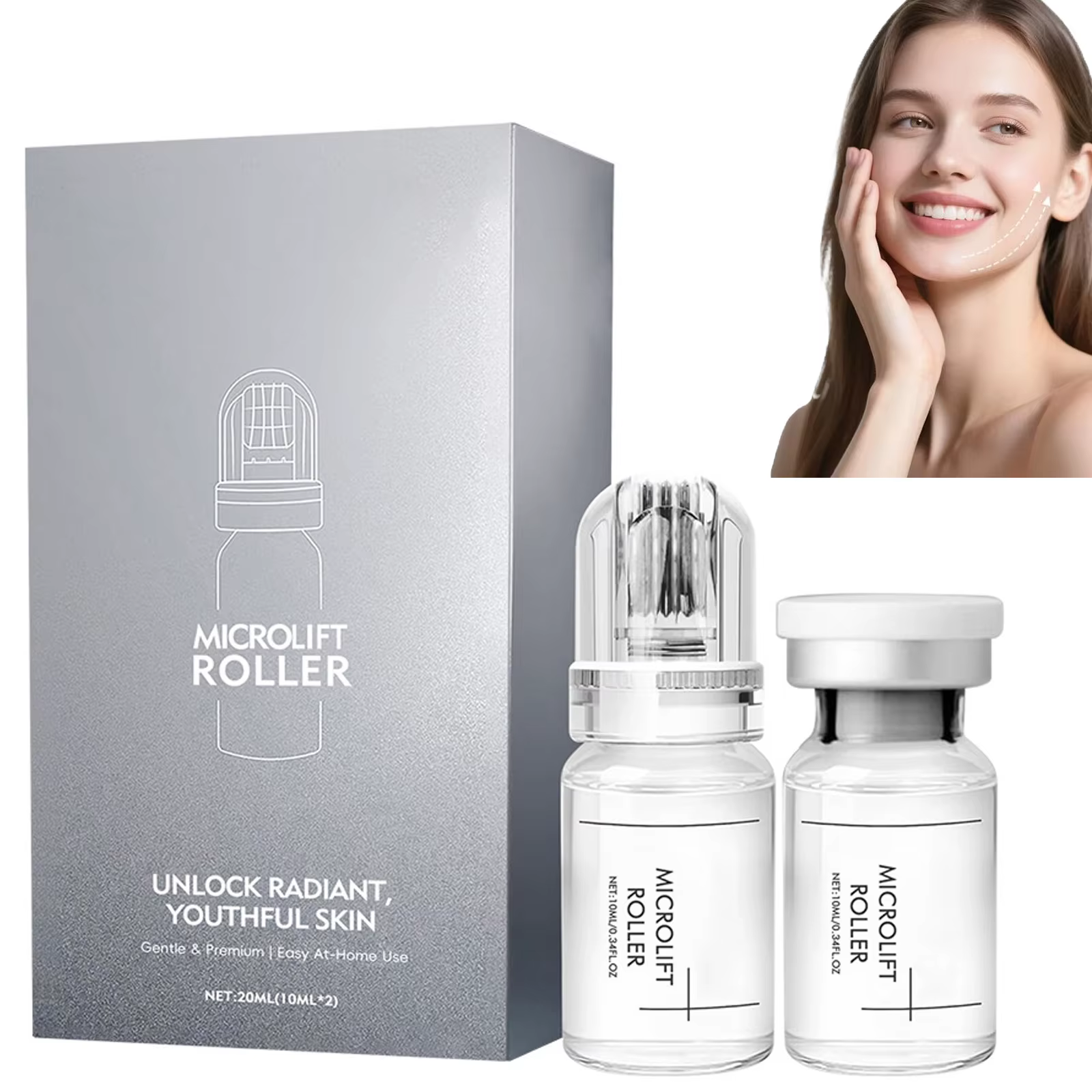Système de micro-infusion beauté (1 applicateur + 2 sérums) - Kit lissant pour la peau à base de peptides hydratants et