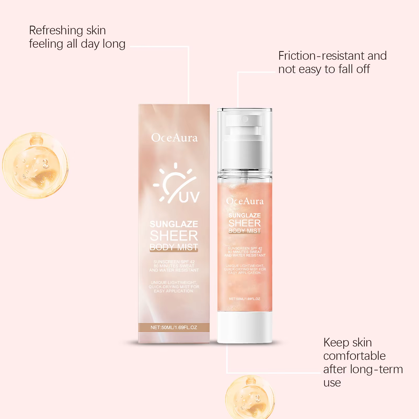 Spray solaire rafraîchissant SPF 50+ PA+++ Protection UV longue durée et hydratant illuminateur pour les soins quotidiens de la peau en extérieur en été
