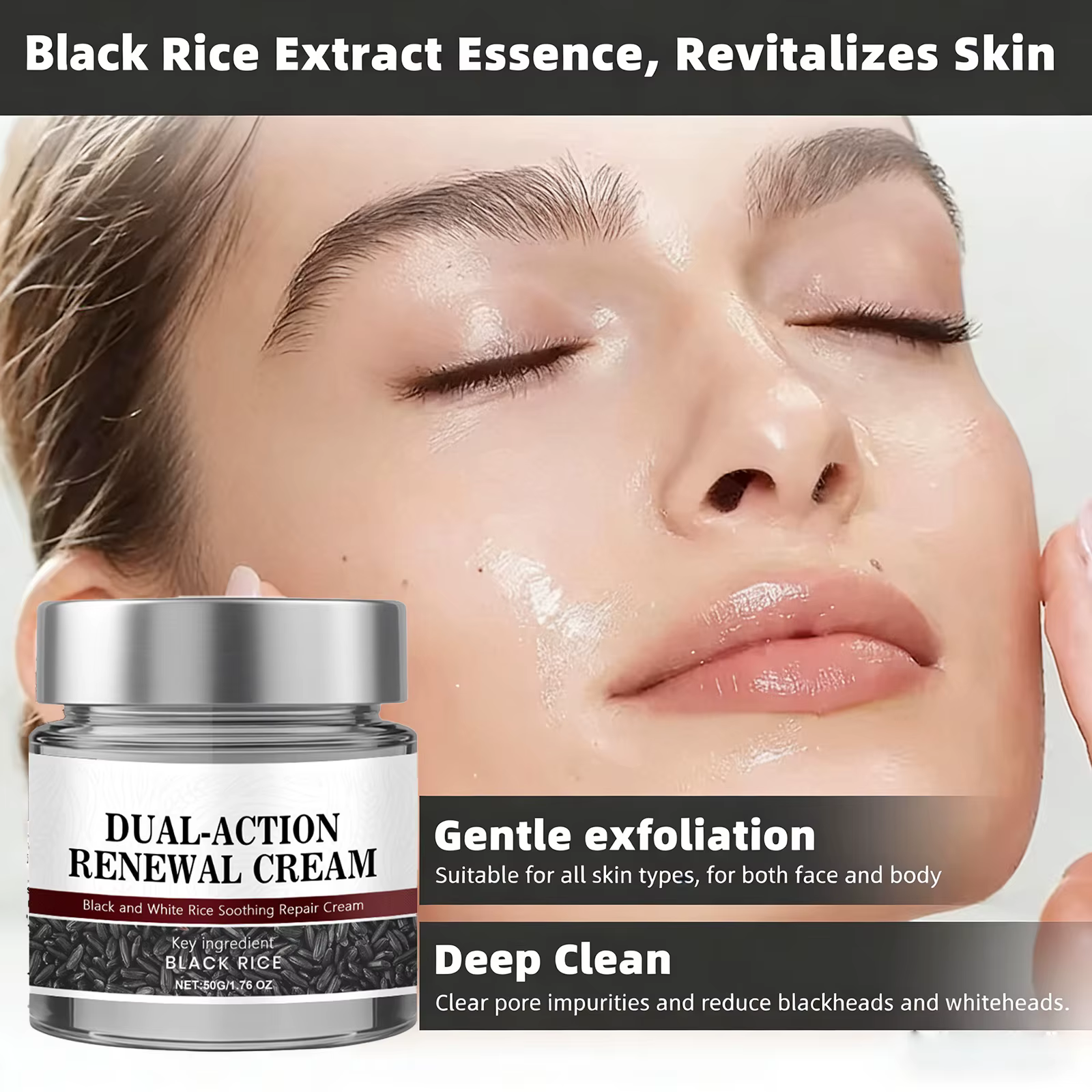 Crème réparatrice apaisante à double action au riz noir Keratin Erase pour le visage et le corps
