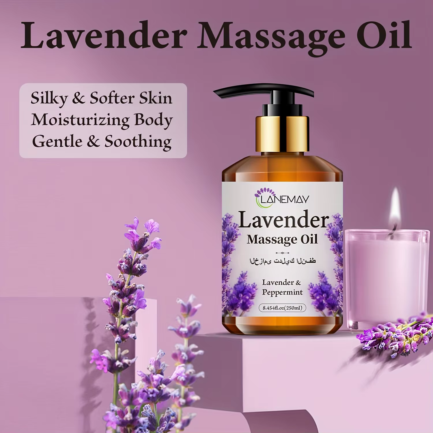 Huile de massage à la lavande et à la menthe poivrée, sans paraben, soin du corps hydratant et adoucissant pour tous les types de peau, teint apaisant