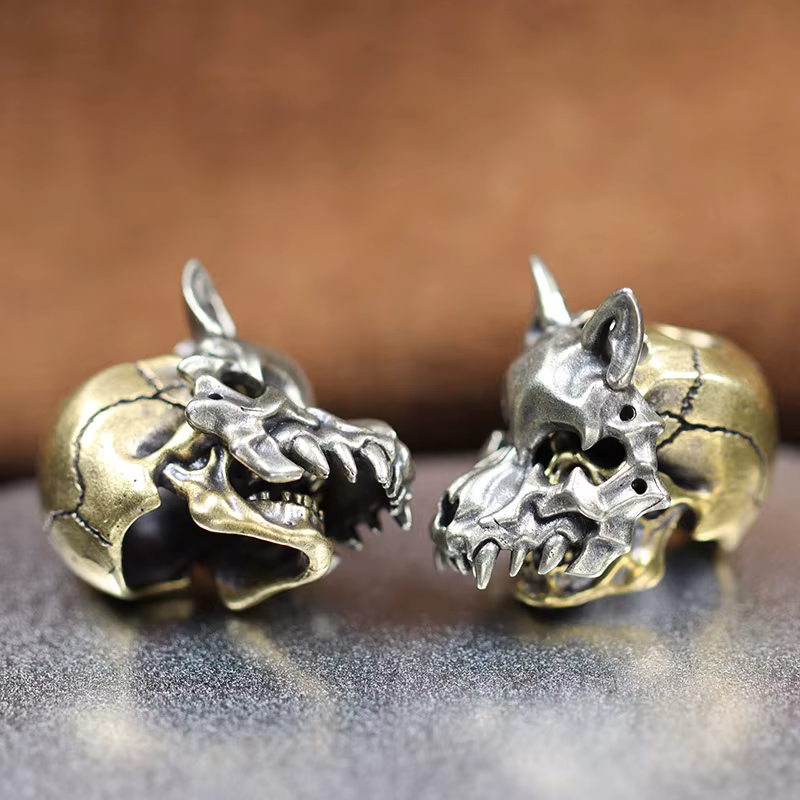 Modules de masque de visage de loup ouvrables, tête de squelette, perles de couteau en laiton, paracorde tissée bricolage, lanière d'extérieur, accessoires de moto, breloques punk, EDC