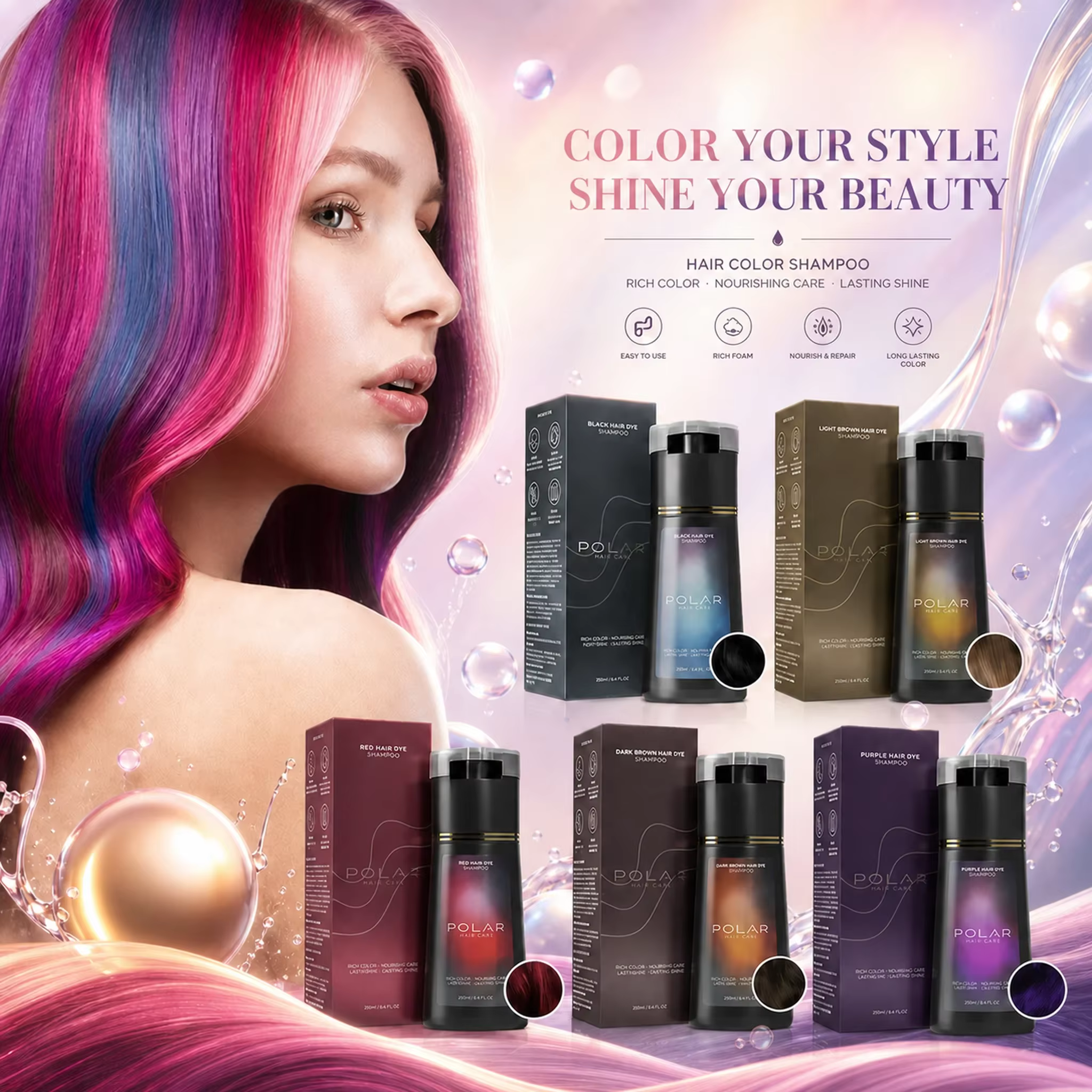 Shampoo colorant pour cheveux gris pour femmes et hommes, kit de coloration capillaire naturelle semi-permanente