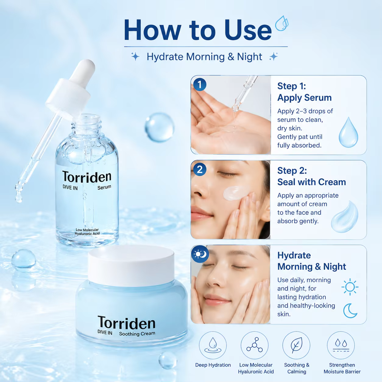 Offrez à votre peau une hydratation ultime avec le coffret sérum et crème apaisante Torriden DIVE-IN