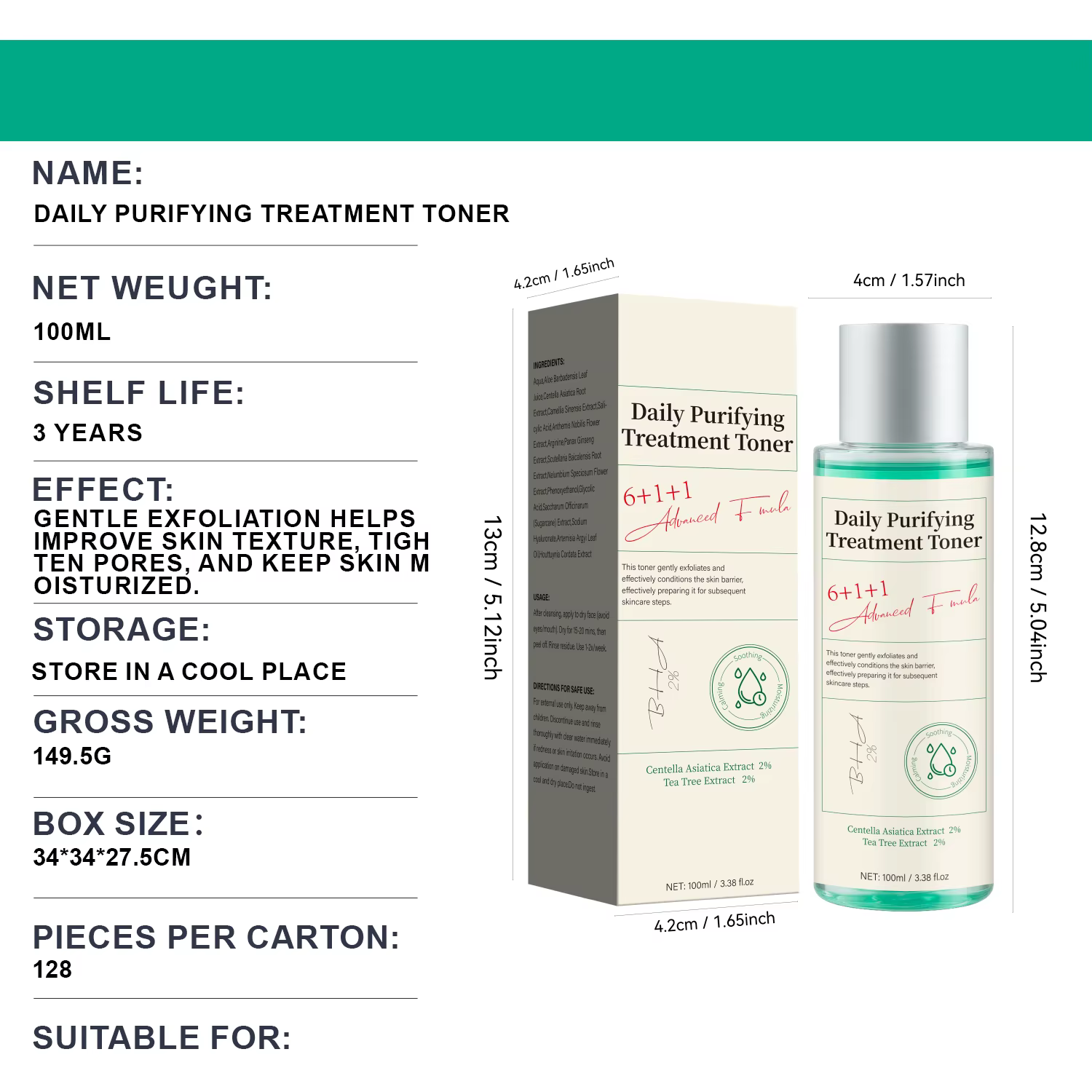 Tonique Purifiant Quotidien avec Acide Salicylique et Centella Asiatica