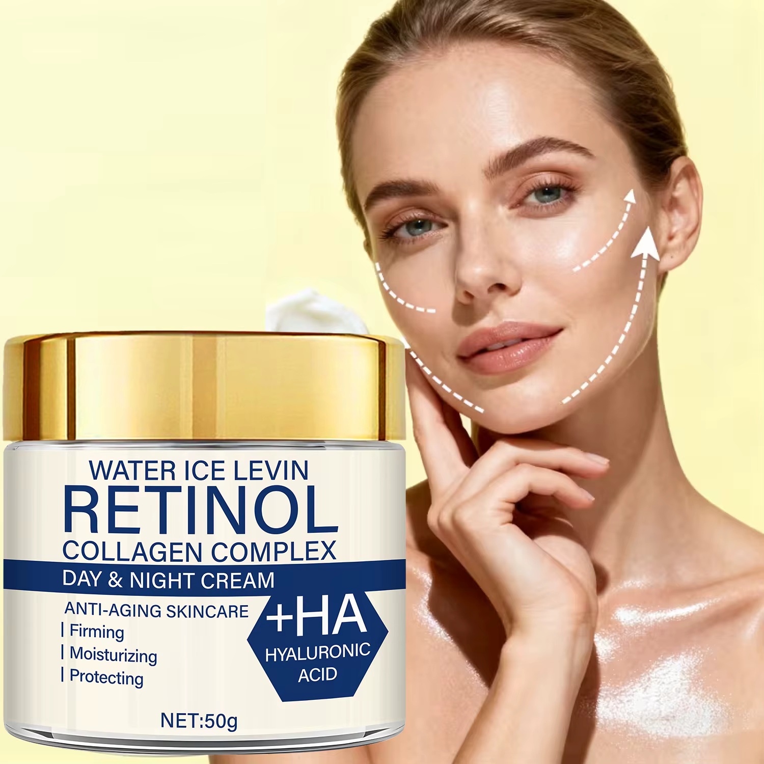Crème de jour et de nuit au complexe de collagène au rétinol : +HA, anti-âge, raffermit/hydrate la peau, usage quotidien pour une brillance plus douce et sûre