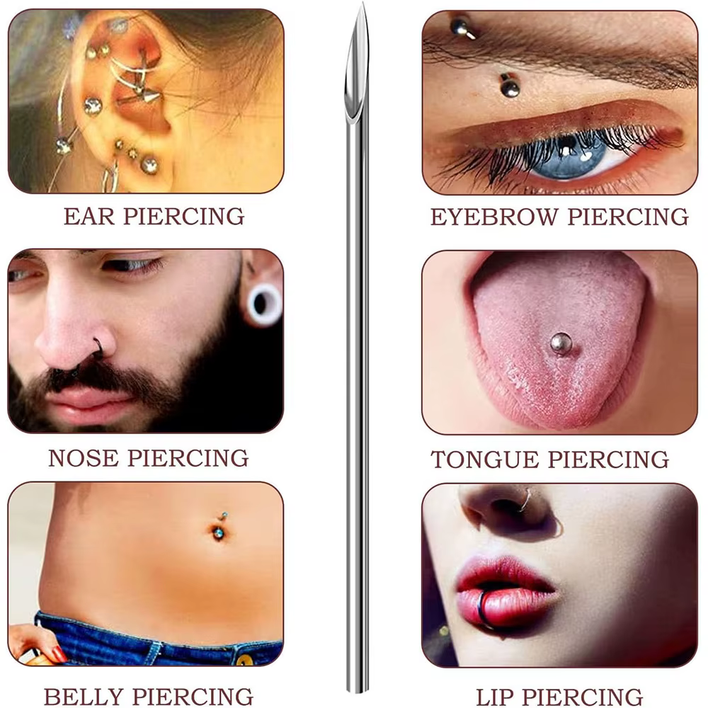 Blue Genie 10/100 pièces aiguilles de perçage corporel 14G 16G 18G acier inoxydable jetable oreille nez nombril mamelon lèvre Piercing aiguille